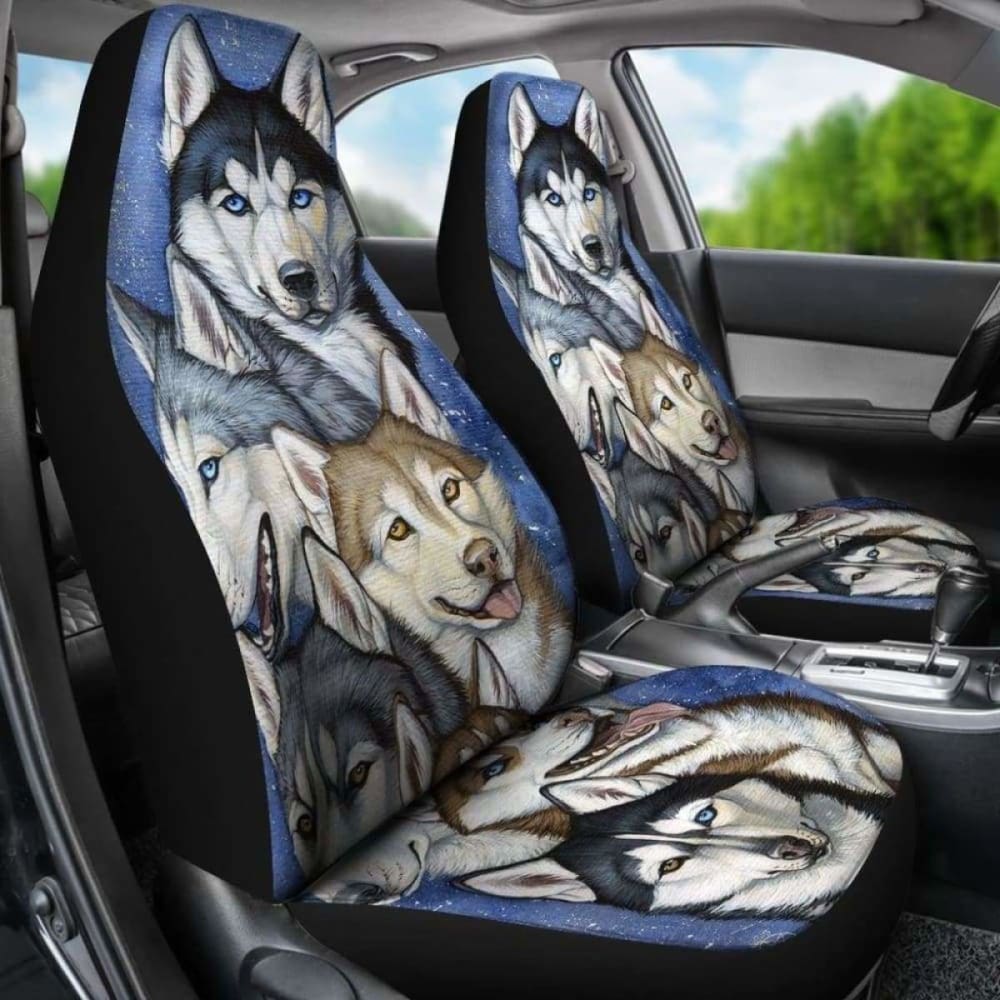 Husky Family Dogs Pets Animals Car Seat Covers 160830 - YourCarButBetter
