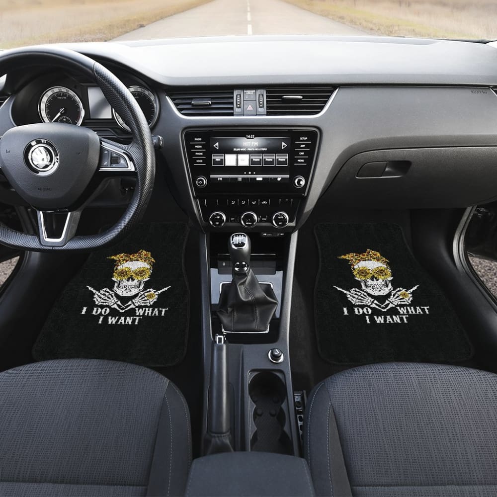 I Do What I Want Skull Sunflower Bandana Car Floor Mats 212004 - YourCarButBetter