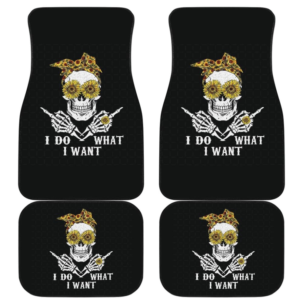 I Do What I Want Skull Sunflower Bandana Car Floor Mats 212004 - YourCarButBetter