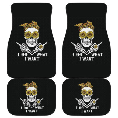 I Do What I Want Skull Sunflower Bandana Car Floor Mats 212004 - YourCarButBetter