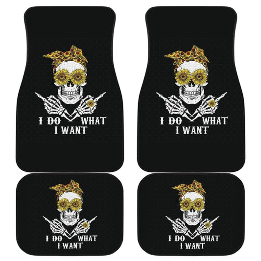 I Do What I Want Skull Sunflower Bandana Car Floor Mats 212004 - YourCarButBetter