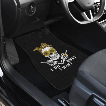 I Do What I Want Skull Sunflower Bandana Car Floor Mats 212004 - YourCarButBetter
