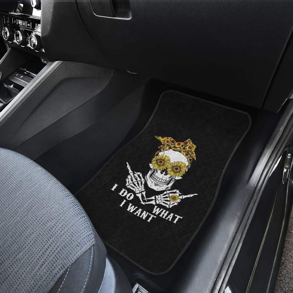 I Do What I Want Skull Sunflower Bandana Car Floor Mats 212004 - YourCarButBetter