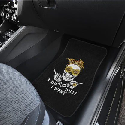 I Do What I Want Skull Sunflower Bandana Car Floor Mats 212004 - YourCarButBetter