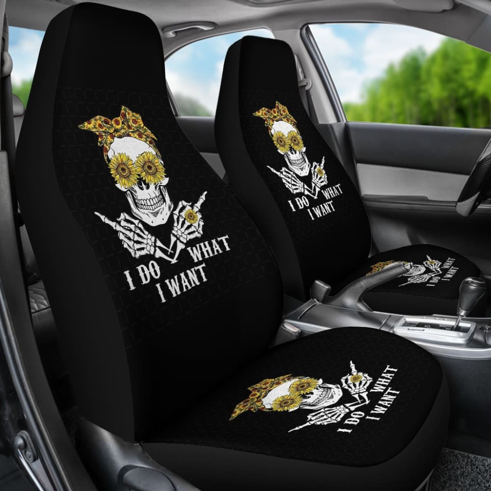 I Do What I Want Skull Sunflower Bandana Car Seat Covers 212004 - YourCarButBetter