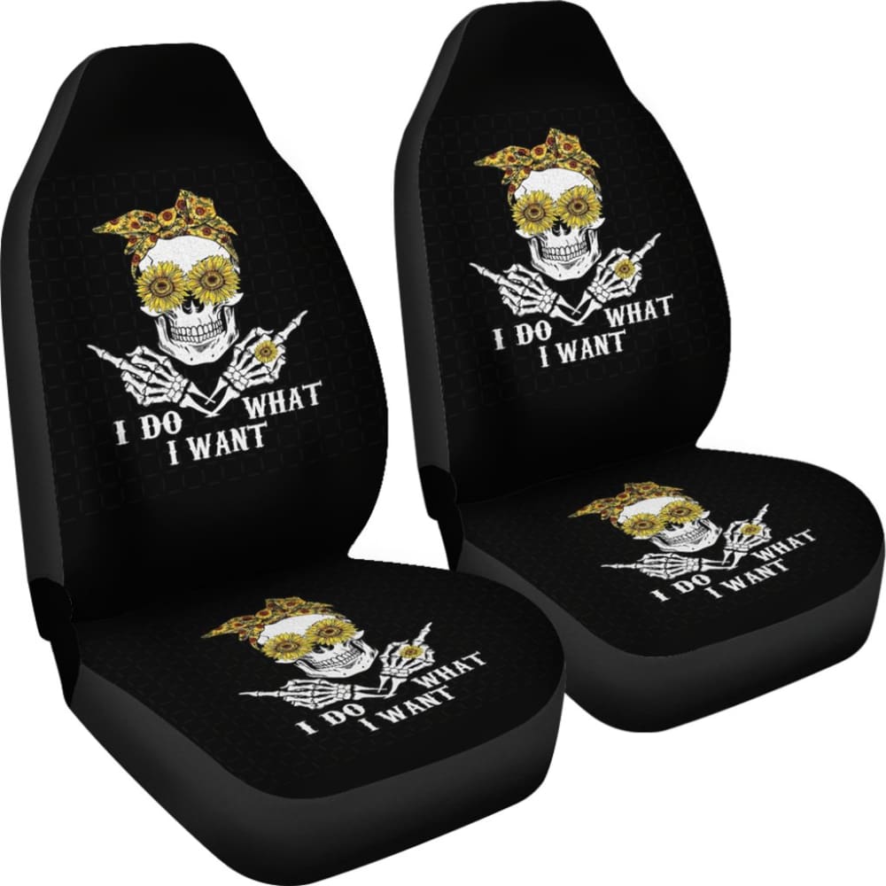 I Do What I Want Skull Sunflower Bandana Car Seat Covers 212004 - YourCarButBetter