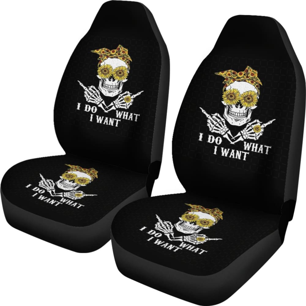 I Do What I Want Skull Sunflower Bandana Car Seat Covers 212004 - YourCarButBetter
