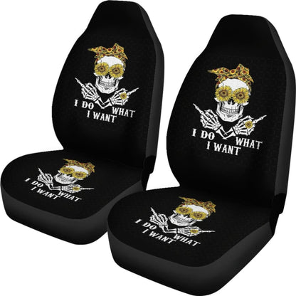 I Do What I Want Skull Sunflower Bandana Car Seat Covers 212004 - YourCarButBetter