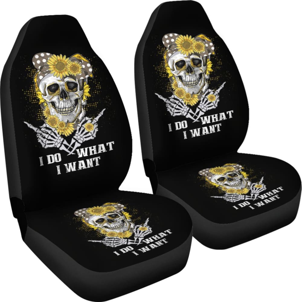 I Do What I Want Skull Sunflower Bandana Floral Flowers Gift Car Seat Covers 212103 - YourCarButBetter
