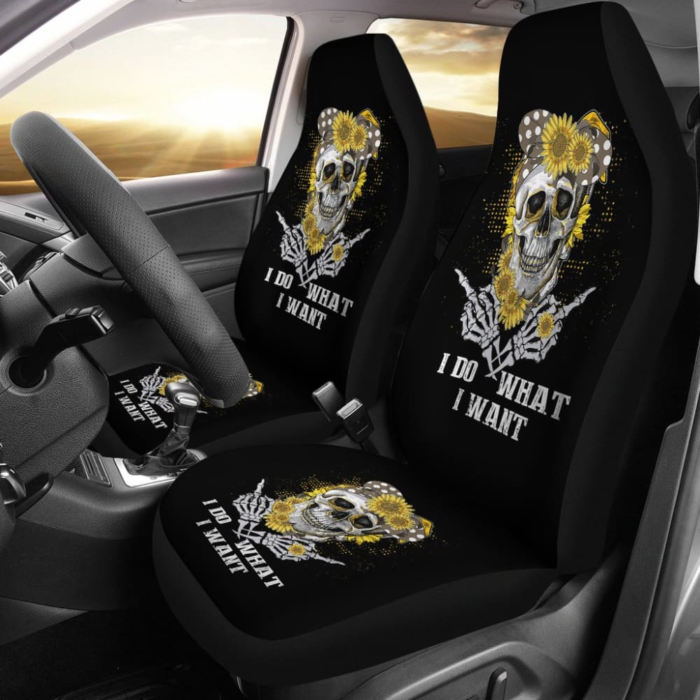 I Do What I Want Skull Sunflower Bandana Floral Flowers Gift Car Seat Covers 212103 - YourCarButBetter