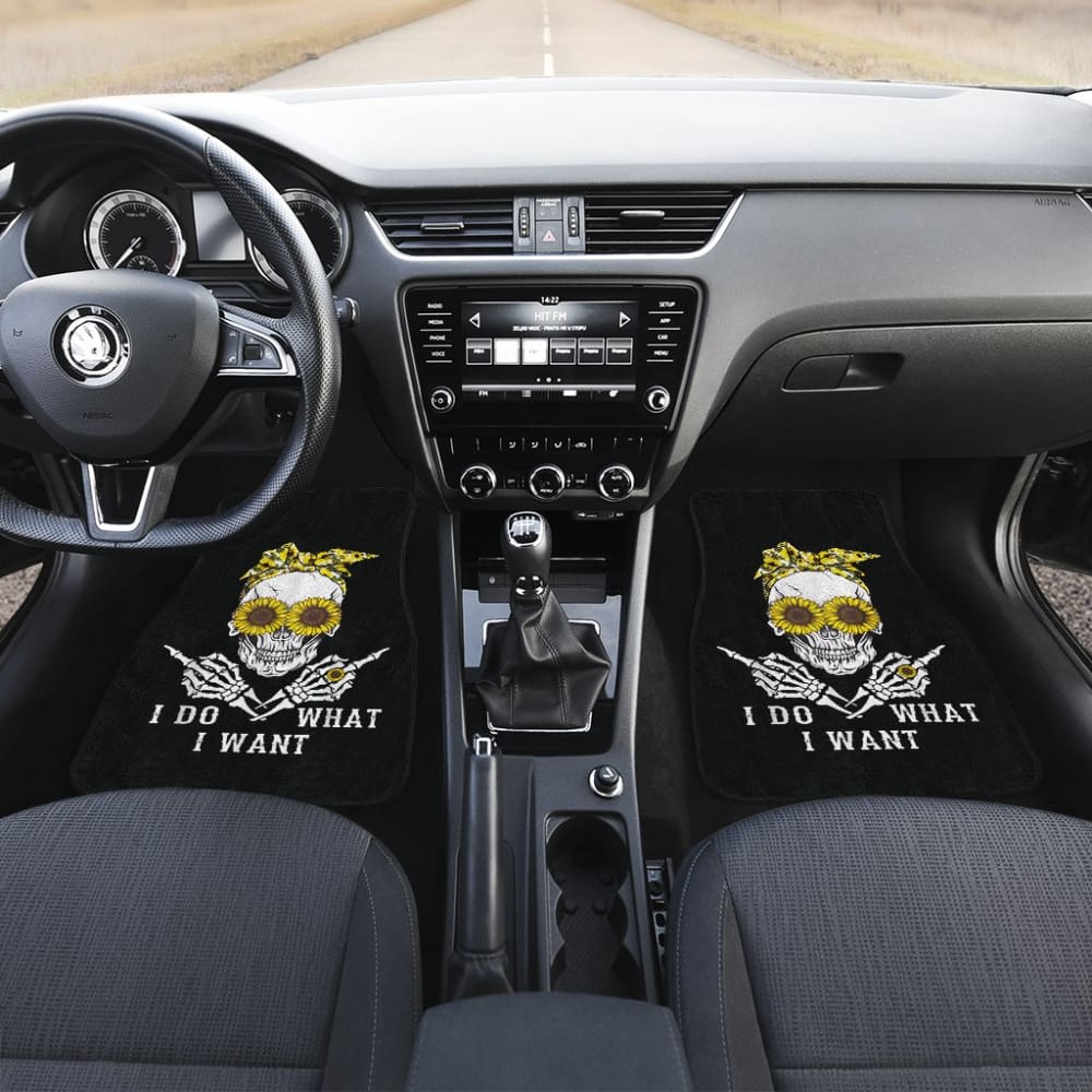 I Do What I Want Skull Sunflower Car Floor Mats 212103 - YourCarButBetter