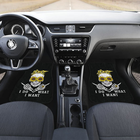 I Do What I Want Skull Sunflower Car Floor Mats 212103 - YourCarButBetter