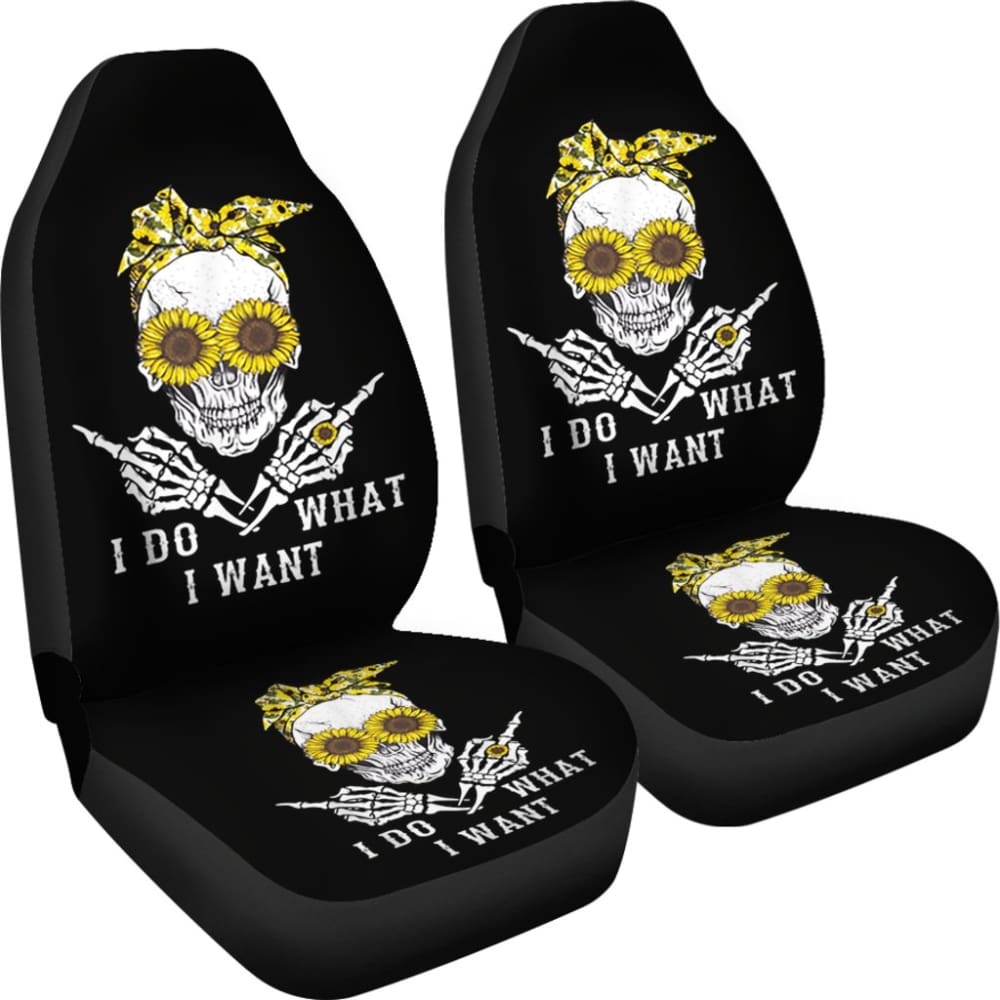 I Do What I Want Skull Sunflower Car Seat Covers 212103 - YourCarButBetter