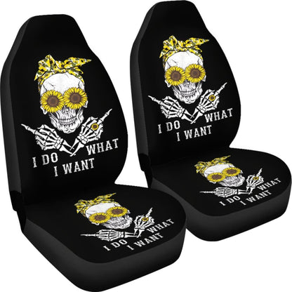 I Do What I Want Skull Sunflower Car Seat Covers 212103 - YourCarButBetter