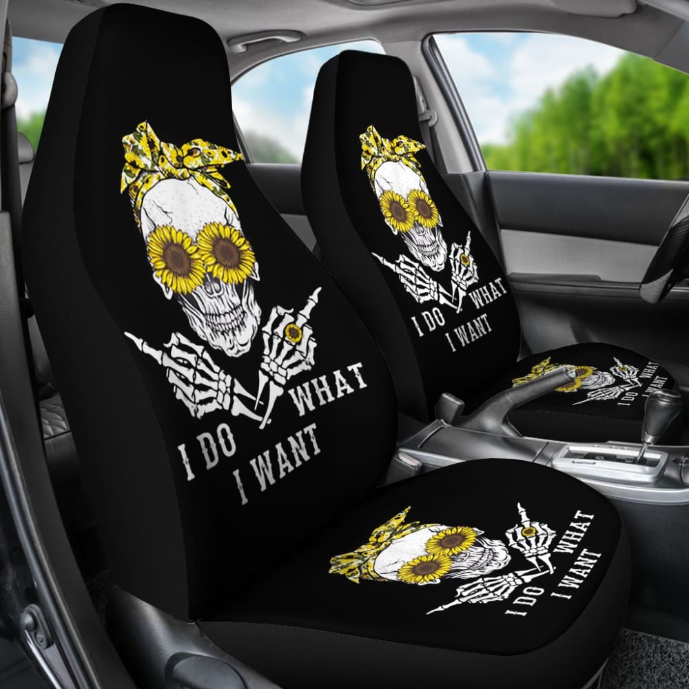 I Do What I Want Skull Sunflower Car Seat Covers 212103 - YourCarButBetter