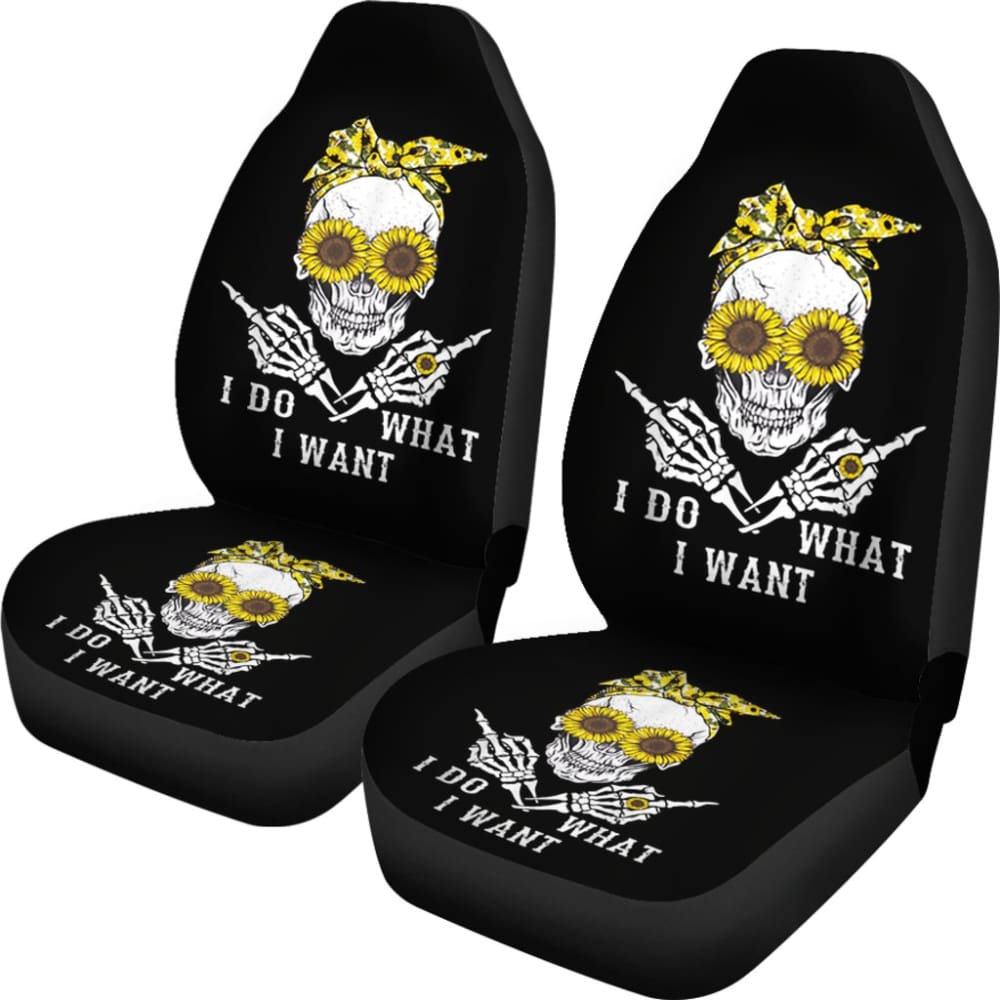 I Do What I Want Skull Sunflower Car Seat Covers 212103 - YourCarButBetter