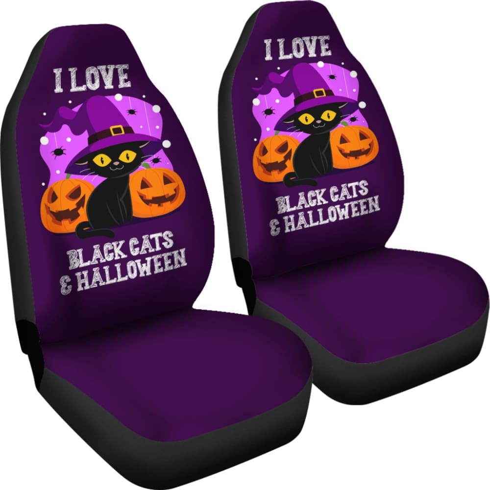 I Love Black Cats And Halloween Cat Lovers Gift Car Seat Covers 211110 - YourCarButBetter