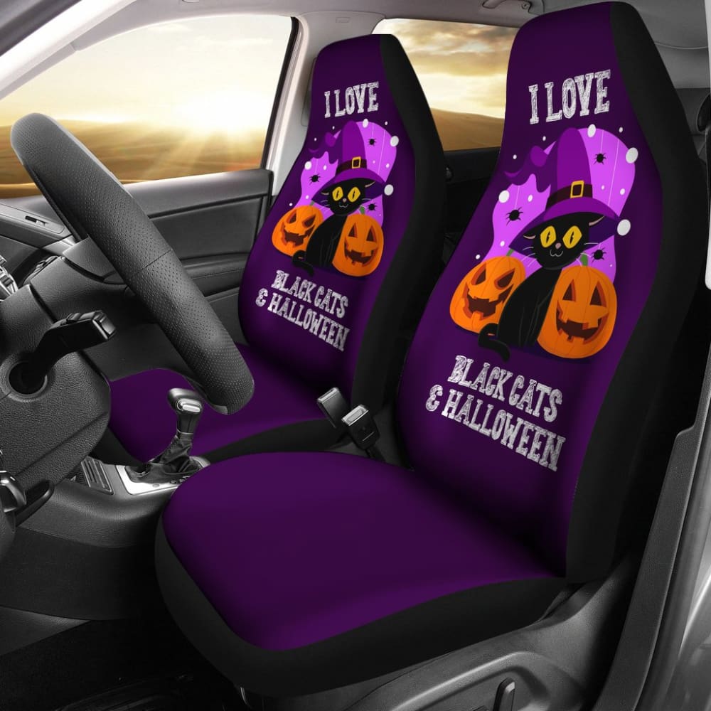 I Love Black Cats And Halloween Cat Lovers Gift Car Seat Covers 211110 - YourCarButBetter