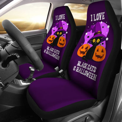 I Love Black Cats And Halloween Cat Lovers Gift Car Seat Covers 211110 - YourCarButBetter
