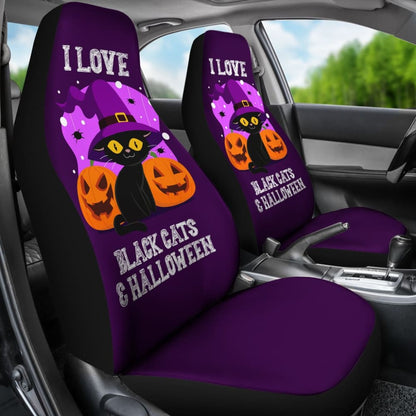 I Love Black Cats And Halloween Cat Lovers Gift Car Seat Covers 211110 - YourCarButBetter