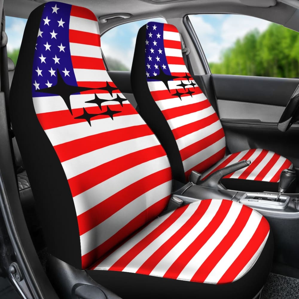 Iconic Subaru Mixed American Flag Printed Car Seat Covers 212803 - YourCarButBetter
