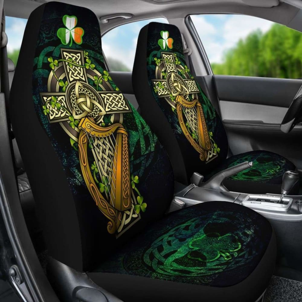 Ireland Celtic Car Seat Covers - Ireland Coat Of Arms With Celtic Cross - 160905