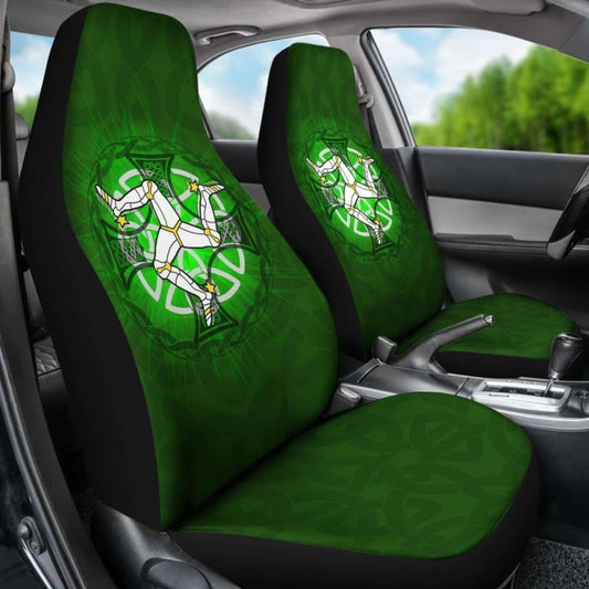 Isle Of Man Car Seat Cover - Triskelion With Celtic Cross & Circle (Green) - 160905