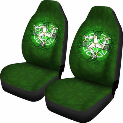 Isle Of Man Car Seat Cover - Triskelion With Celtic Cross & Circle (Green) - 160905