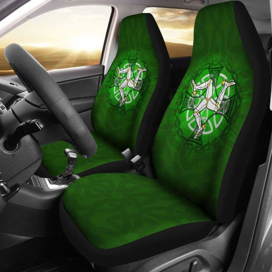 Isle Of Man Car Seat Cover - Triskelion With Celtic Cross & Circle (Green) - 160905