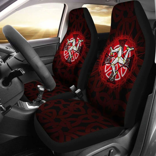 Isle Of Man Car Seat Cover - Triskelion With Celtic Cross & Circle (Red) - 160905