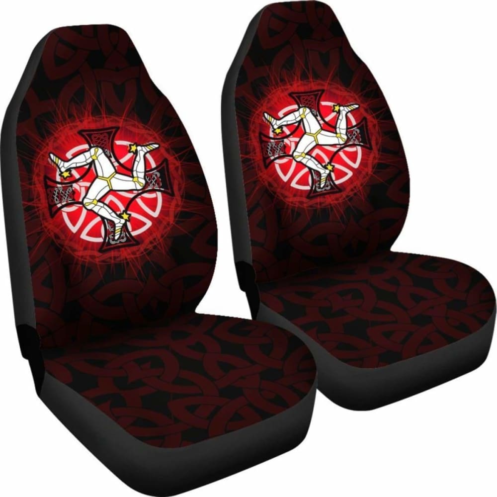 Isle Of Man Car Seat Cover - Triskelion With Celtic Cross & Circle (Red) - 160905