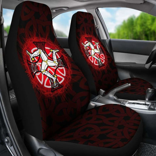 Isle Of Man Car Seat Cover - Triskelion With Celtic Cross & Circle (Red) - 160905