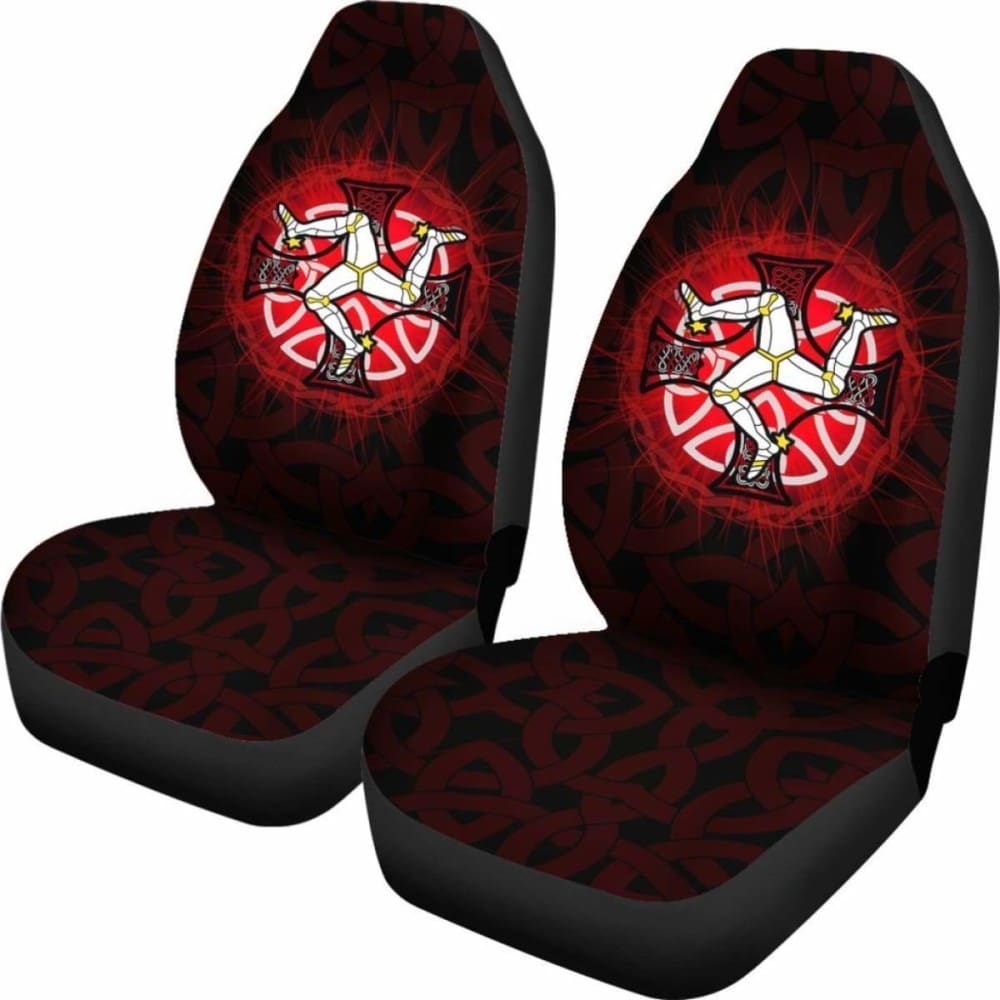 Isle Of Man Car Seat Cover - Triskelion With Celtic Cross & Circle (Red) - 160905