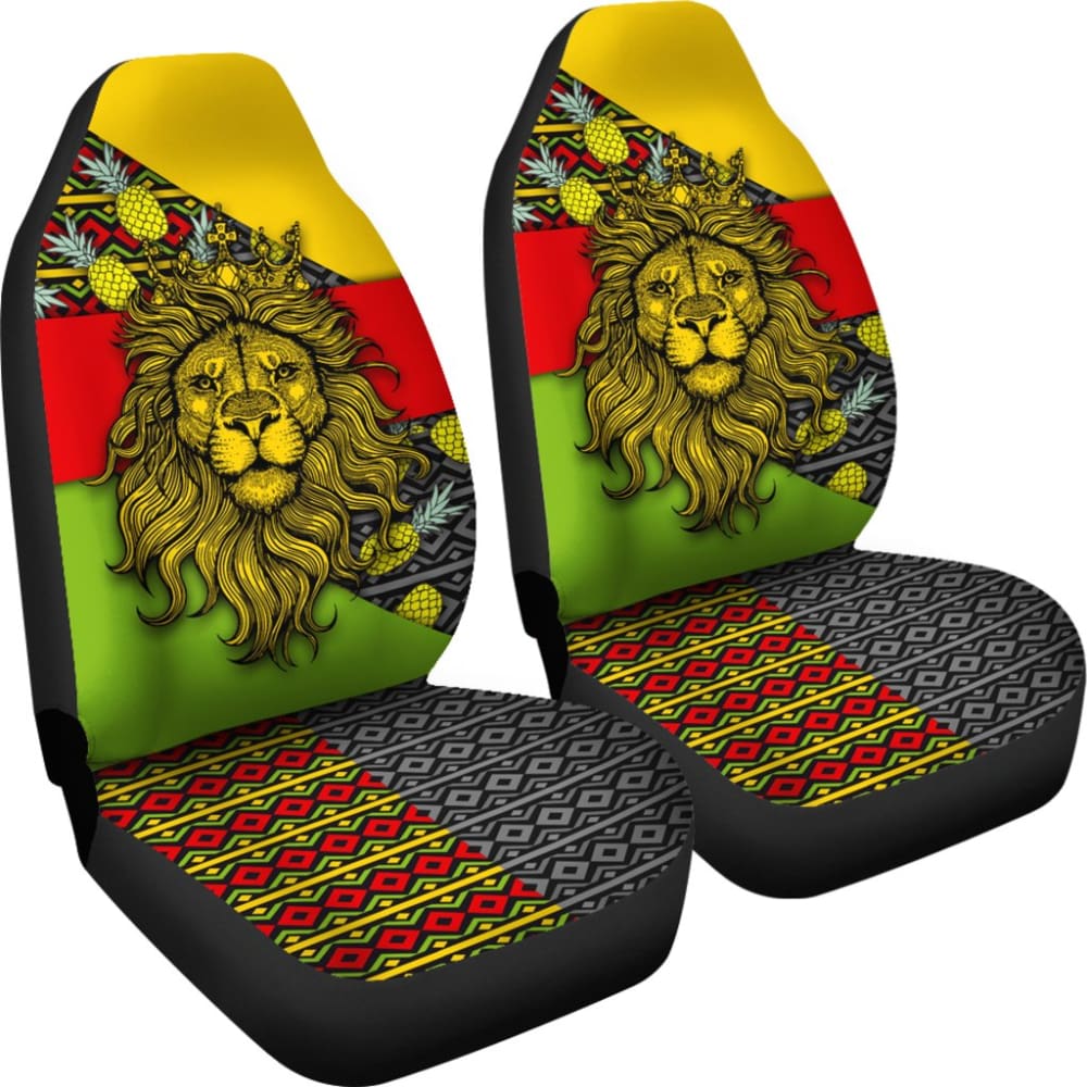 Jamaican Flag Lion Car Seat Covers Custom Accessories Gifts 210401 - YourCarButBetter