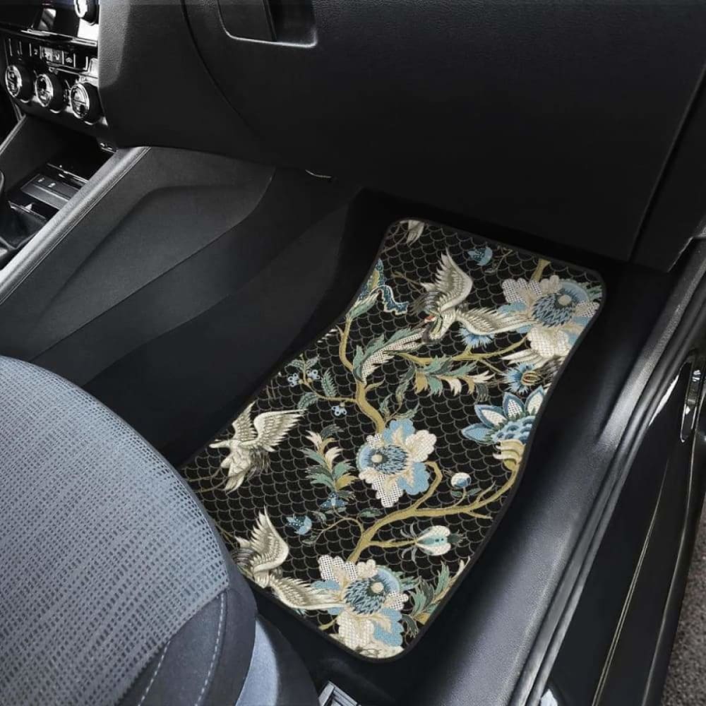 Japanese Crane Ornament Elements Front And Back Car Mats 094201 - YourCarButBetter