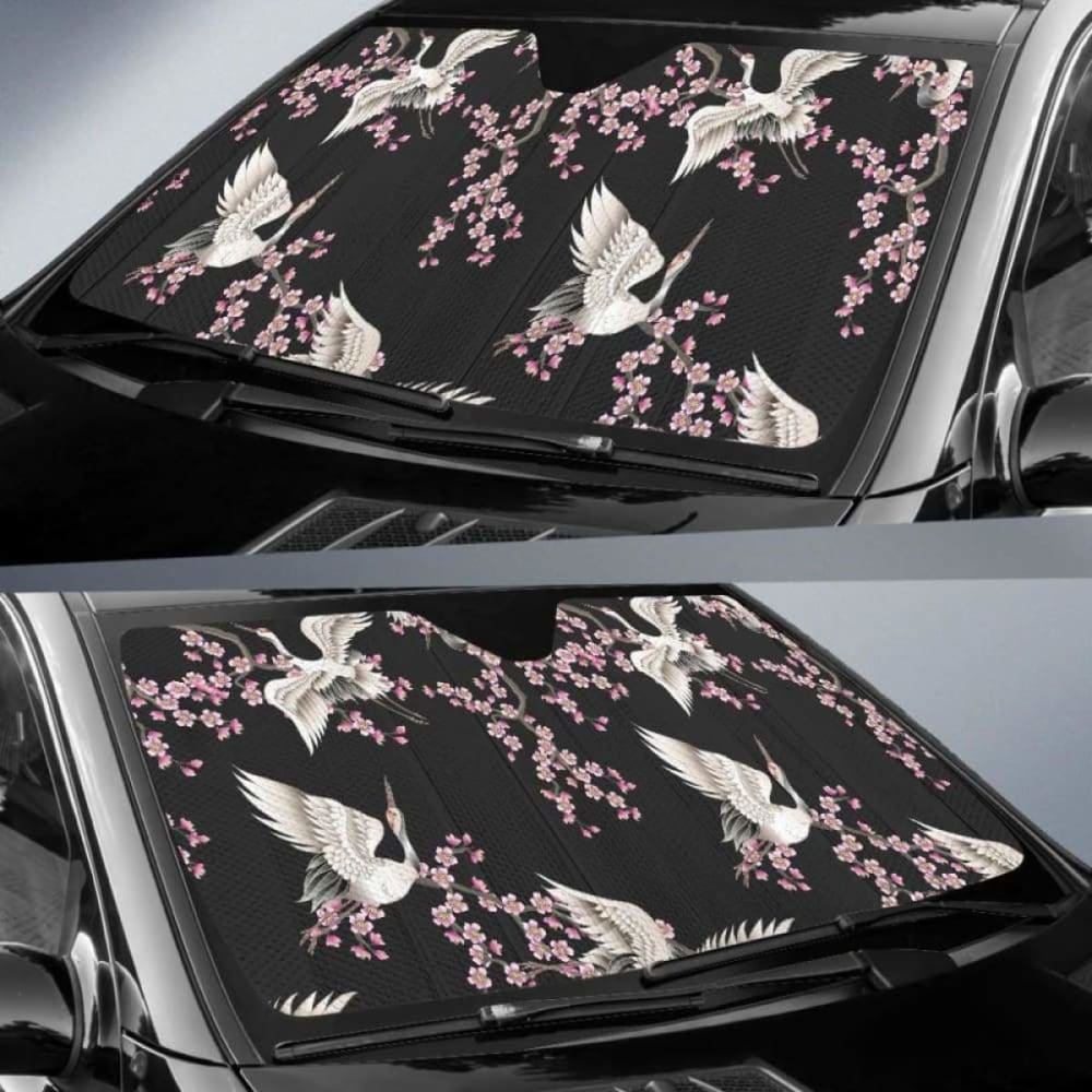 Japanese Crane Pink Sakura Pattern Car Auto Sun Shades 094201 - YourCarButBetter