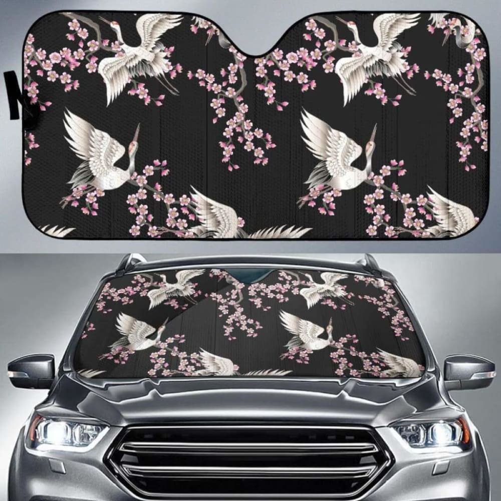 Japanese Crane Pink Sakura Pattern Car Auto Sun Shades 094201 - YourCarButBetter