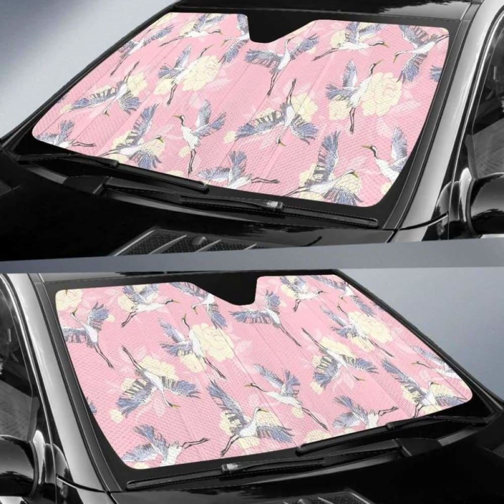Japanese Crane Rose Pattern Car Auto Sun Shades 172609 - YourCarButBetter