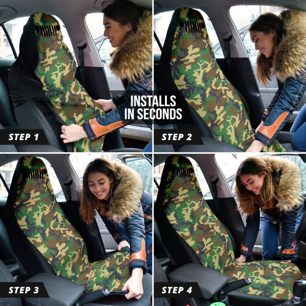 Jeep Grill Woodland Camo Car Seat Covers 211101 - YourCarButBetter