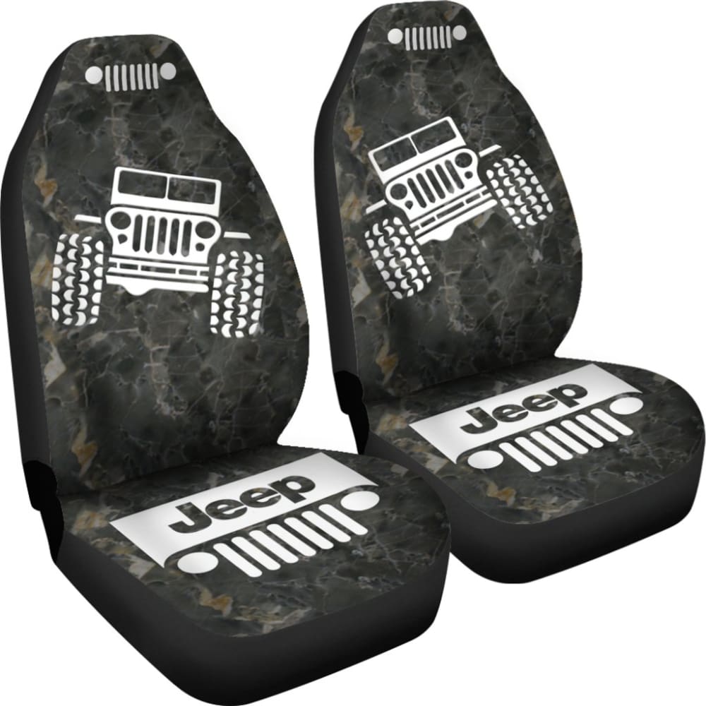 Jeep Offroad - Car Seat Cover Black White Marble 101819 - YourCarButBetter