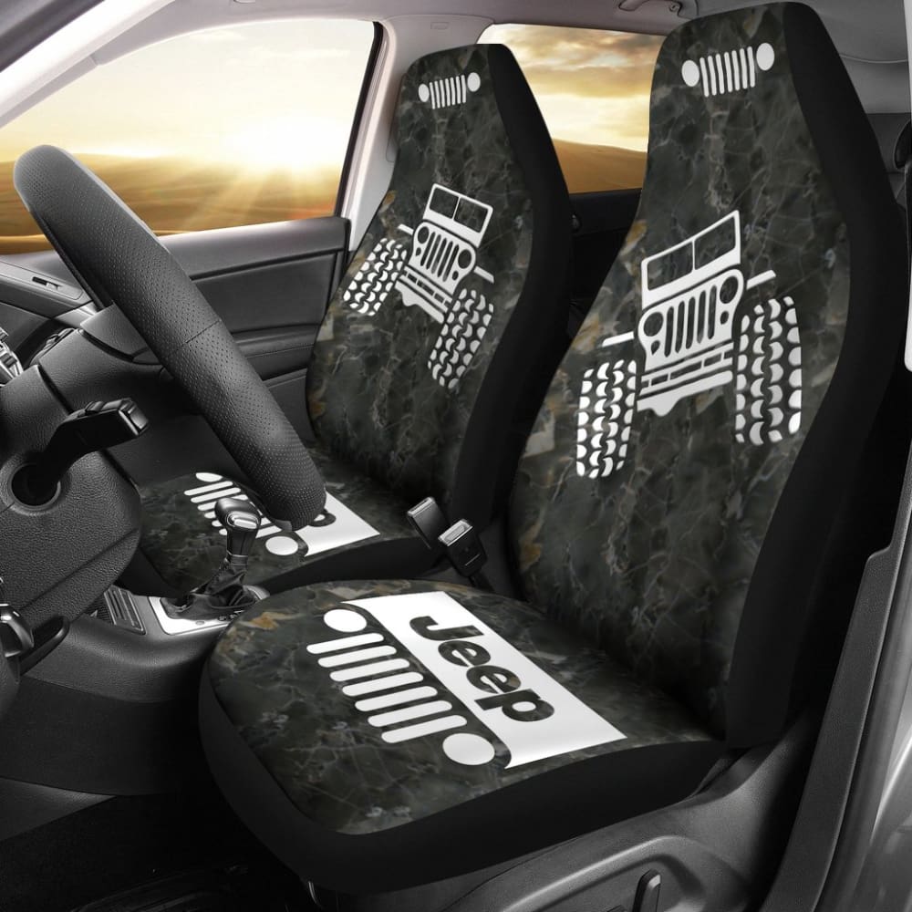 Jeep Offroad - Car Seat Cover Black White Marble 101819 - YourCarButBetter