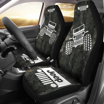 Jeep Offroad - Car Seat Cover Black White Marble 101819 - YourCarButBetter