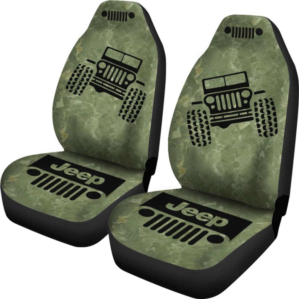 Jeep Offroad - Car Seat Cover Olivedrab Black Marble 101819 - YourCarButBetter