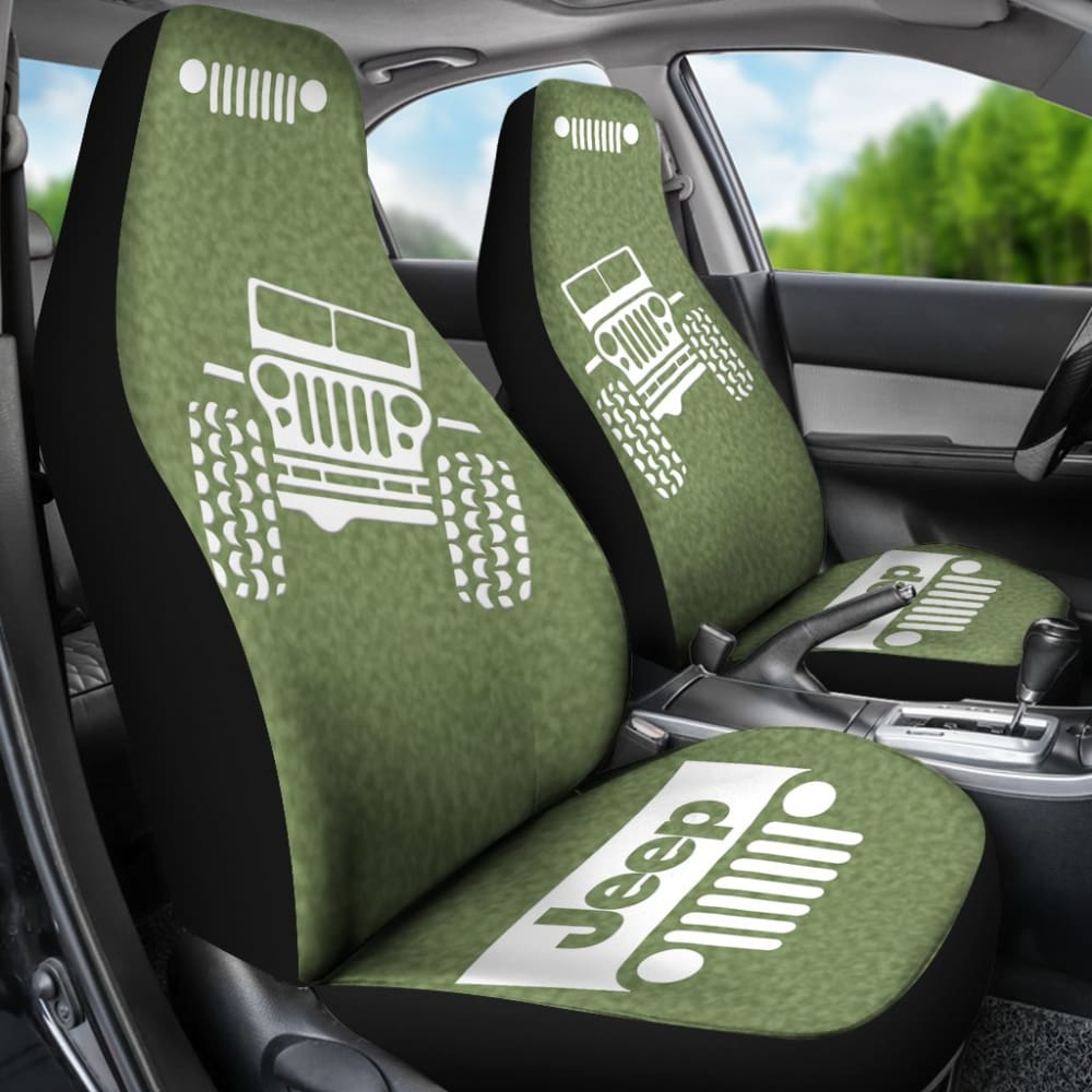 Jeep Offroad - Car Seat Cover Olivedrab White Coldpress Pattern 101819 - YourCarButBetter