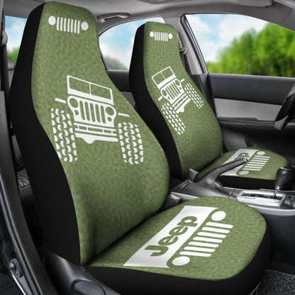 Jeep Offroad - Car Seat Cover Olivedrab White Coldpress Pattern 101819 - YourCarButBetter