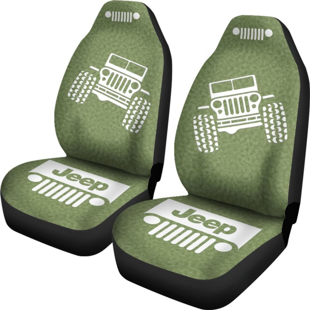 Jeep Offroad - Car Seat Cover Olivedrab White Coldpress Pattern 101819 - YourCarButBetter