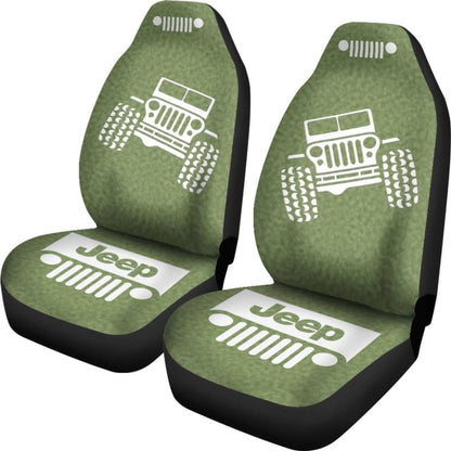 Jeep Offroad - Car Seat Cover Olivedrab White Coldpress Pattern 101819 - YourCarButBetter