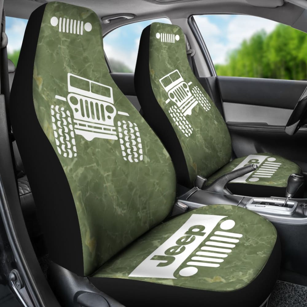 Jeep Offroad - Car Seat Cover Olivedrab White Marble 101819 - YourCarButBetter