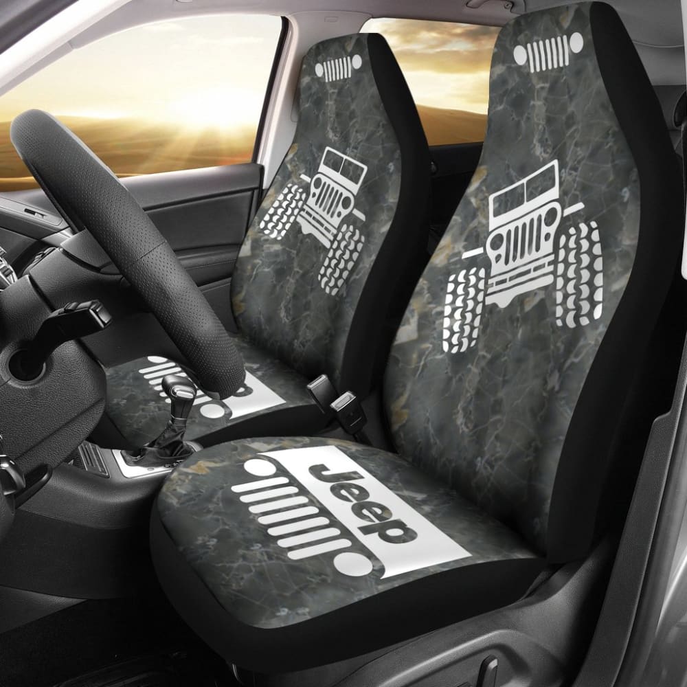 Jeep Offroad - Car Seat Cover Tungsten White Marble 101819 - YourCarButBetter