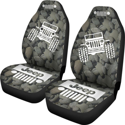 Jeep Offroad - Car Seat Cover Tungsten White Stones 101819 - YourCarButBetter